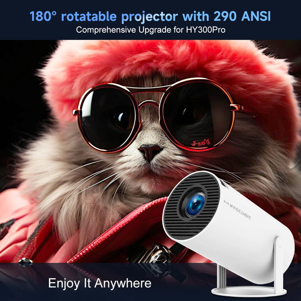 Projecteur HY300 Pro 2026 – WiFi 6, Bluetooth 5.0, 1080P/4K avec correction trapézoïdale automatique