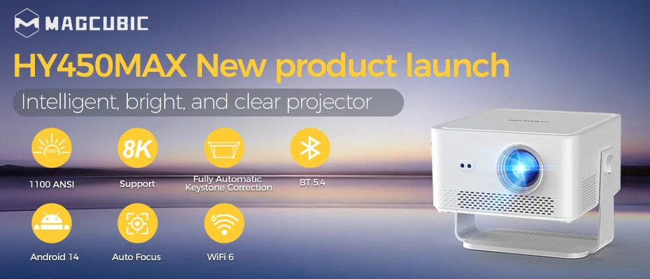 Projecteur HY300 Pro 2026 – WiFi 6, Bluetooth 5.0, 1080P/4K avec correction trapézoïdale automatique
