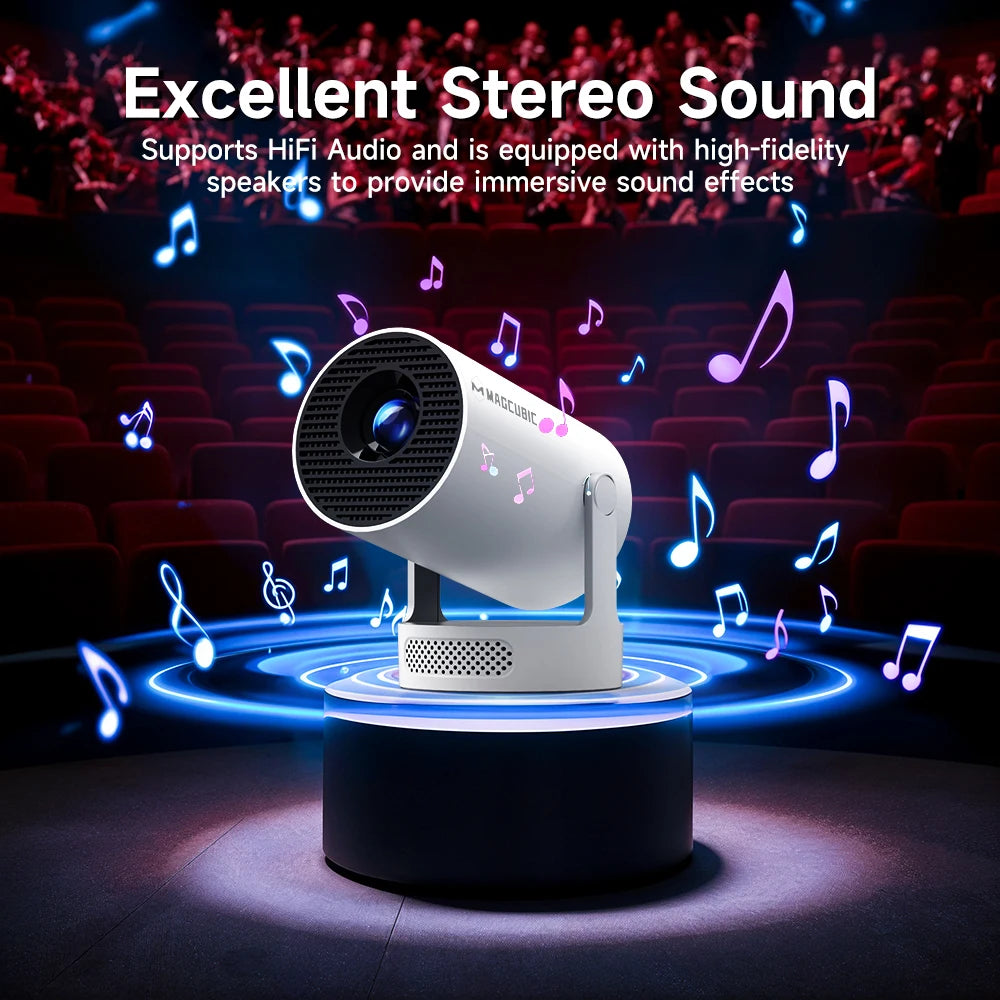 Projecteur HY300 Pro 2026 – WiFi 6, Bluetooth 5.0, 1080P/4K avec correction trapézoïdale automatique